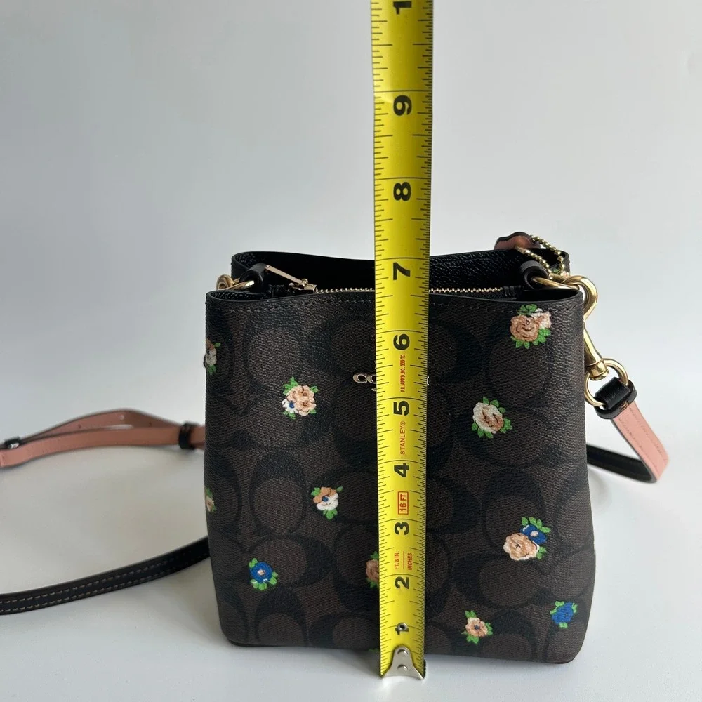 Coach Mini Town Bucket Bag Floral Brown Black Canvas C7270